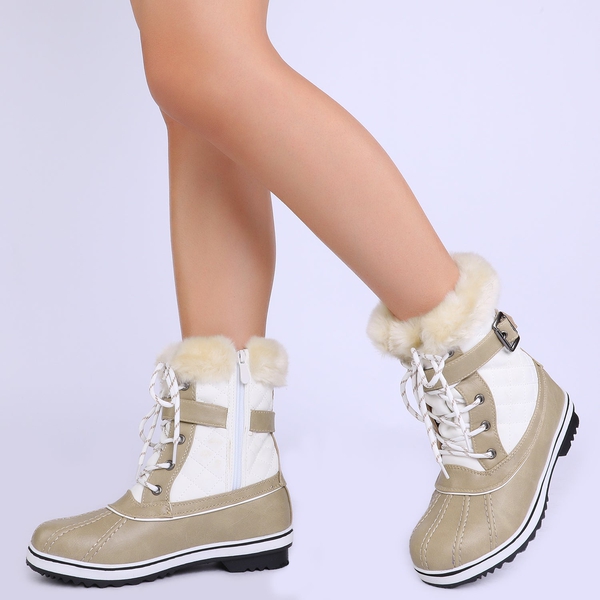 Mid Calf Faux Snow Boots - BEIGE WHITE - 2